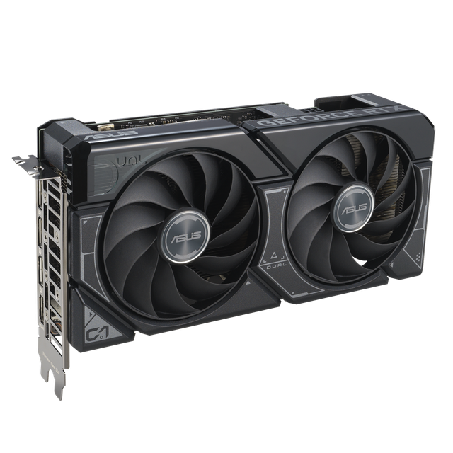 Asus Dual Ge Force Rtx 4060 Ti Graphics Card Highlighting the Fans and Io Ports